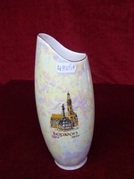 Hollóház chandelier glazed porcelain vase with sopron inscription and view, 20.5 cm high. He has!
