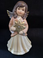 Csodaszép kézzel festett Goebel porcelán angyal csillaggal, hibátlan, eredeti dobozában
