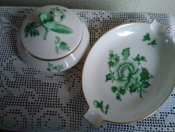 Herendi mini porcelánok együtt, halvány zöld mintával, kiváló jelzéssel!
