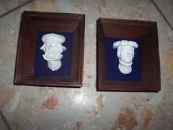 2 db kis lengyel falidísz kép -fejforma fa keretben