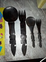 African wooden spoons and forks in pairs
