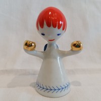 Hollóházi porcelán angyal gyertyatartó figura