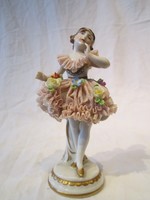 Antik Nápolyi Capodimonte tüllszoknyás porcelán balerina nipp