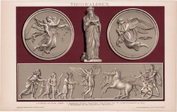 Thorvaldsen, litográfia 1894, színes nyomat, német nyelvű, Brockhaus, szobrász, szobor, Nagy Sándor
