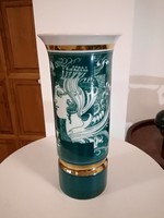 Hollóházi Szász Endre porcelán zöld váza 20 cm
