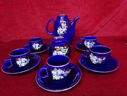 Taimur English porcelain coffee set. Cobalt blue, printed pattern, custom painted. He has!
