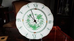 Zöld Indiaikosár mintás Herendi porcelán fali óra 