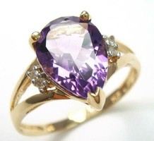 10 karátos valódi szilárd arany ametiszt gyémánt gyűrű