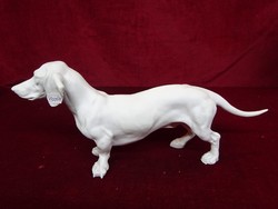 Herendi porcelán tacskó kutya, matt fehér, hossza 34 cm.   Száma 5200.