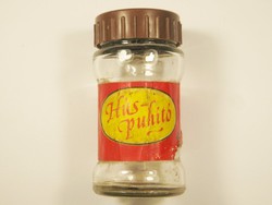 Retro papír címkés fűszeres befőttes üveg - Húspuhító só - Mátradrog GT. - 1970-1980-as évekből