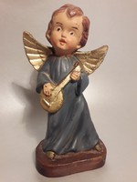 Tömör viasz arany szárnyú kék ruhás angyal angyalka 17 cm figura szobor