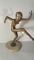 Balerina, női akt art deco bronz szobor márvány talpon 31 cm, 2,3 kg