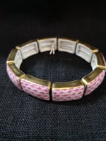 Gyönyörű, Herendi porcelán kézzel festett pikkelymintás pink karkötő, 10 szemes