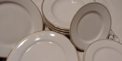 1910-1926. Zsolnay jelzésű antik porcelán ARANY csíkos 14 darabos tányér készlet,étkészlet