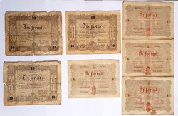 1848.Kossuth Bankó 5 forint 4db és 10 forint 3db