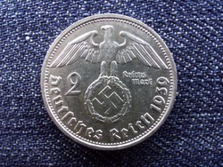 Németország szép Horogkeresztes .625 ezüst 2 birodalmi márka 1939 D	 / id 13721/