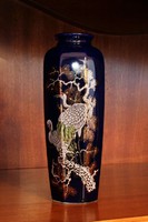 28cm! Japán kobaltkék madaras porcelán váza kócsag daru