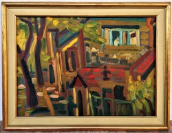 Németh Miklós (1934 - 2012) Kertben c festménye 1978 - ból 76x59cm EREDETI GARANCIÁVAL !!