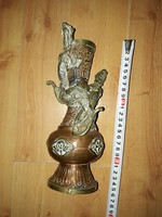Tibetan copper jug with two dragon lizard-like (Tibetan silver) motifs