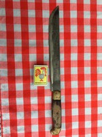 Nagy antik kés - kenyérvágó kés - Réz és egyébb anyagú markolat - Vastag pengéjű