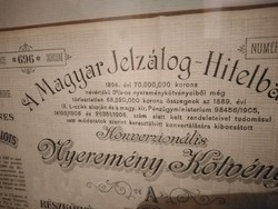 Nyeremény kötvény 100 koronarol keretben, 1906, korona, régi pénz 