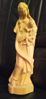 Mária kisdeddel 44 cm-es faragott fa szobor