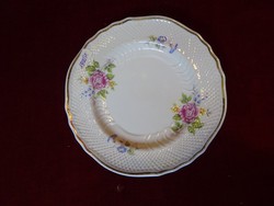 Hollóházi porcelán süteményes tányér, rózsa mintás, átmérője 18 cm.