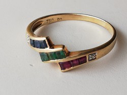 Arany 18 karátos gyűrű. Kis rubinokkal, smaragdal, zafirokkal és ici pici gyémánttal 