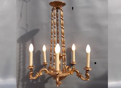 Antique carved wooden chandelier with 5 branches