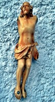 28. Antik CSONT Jézus Krisztus torzó 11 cm, kereszt, korpusz, feszület ~ 320 éves.
