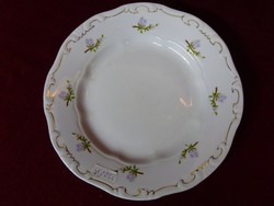 Zsolnay porcelán süteményes tányér, lila virágmintás, átmérője 19 cm. 