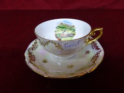 Lutz porcelain austrian coffee cup + placemat. Saalbach with inscription and skyline. He has!