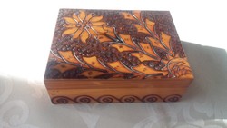 Carved old wooden box with jewelry holder