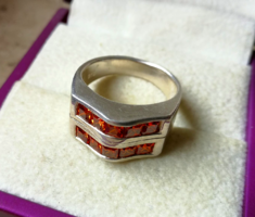 Art Deco ezüst gyűrű borostyán színű ékkövekkel