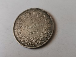 1847 "A"ezüst Lajos Fülöp francia 5 frank 25 gramm 0,900 szép darab