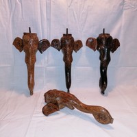 4 db régi faragott fa elefánt asztalláb