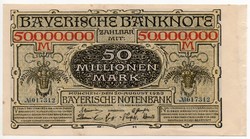 Németország Bajorország 50 millió inflációs Márka, 1923,  szélén ragasztásból származó keskeny csík