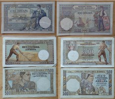 100 dinár 1929, 500 dinár 1941,42 szép tartásban Fix 3200.-Ft + posta