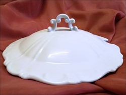 Zsolnay porcelán fehér barokk leveses tál tető