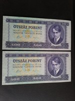 Hajtatlan  !!!! Unc !!!!  500 Forint 1990 2 db sorszámkövető bankjegyek!