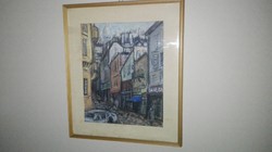 Kádár György - Párizsi utcakép - aukcionált pasztell, üvegezett,keretezett, 1 forintról! 