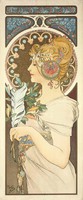Toll (és kankalin) Mucha szecessziós plakát, nőalak madártollal Vintage/antik plakát reprint