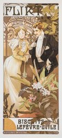 Flört - Mucha szecessziós plakát, férfi, frakk, nőalak Vintage/antik édesség reklám plakát reprint