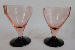Régi talpas színezett likőrös pohár párban 