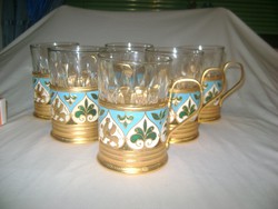 Orosz teás csésze pohártartók vagy alátétek pohárral - 6 személyes készlet