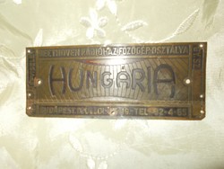 régi háború előtti kis réz fémtábla hungária vezérképviselet