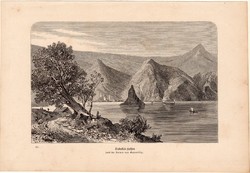 Babakai szikla, fametszet 1881, eredeti, 11x17 cm, Duna, folyó, Vaskapu - szorors, Galambócz, folyam
