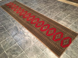 Bokhara mintás gyapjú PERZSA futó szőnyeg - Tisztítva, 92 x 358 cm