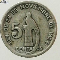 Ezüst  Guatemala 5 Cent  ritka 1924