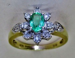 Gyönyörű 0.4ct valódi smaragd  és 0.12ct brill  arany gyűrű